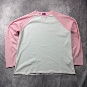 Edikted Waffle Knit Raglan Thermal Top Pink White Baseball Long Sleeve Large